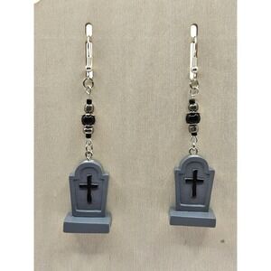 Tombstone Dangle Earrings Halloween Handmade Jewelry Spooky Gothic Grave